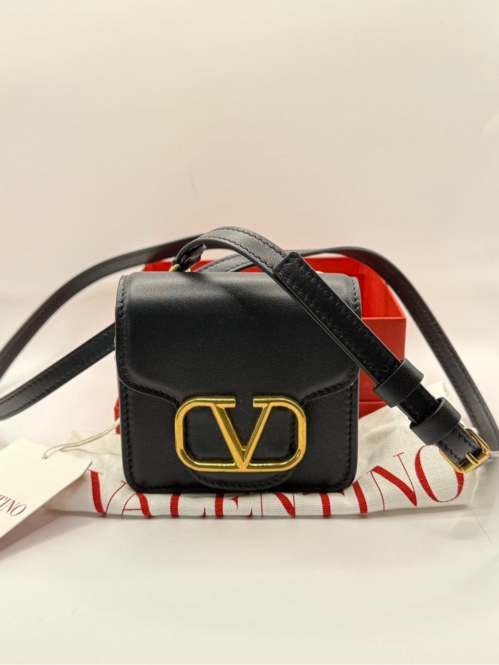 Valentino Garavani Mini V-Logo Crossbody Bag in Black - Calf Leather - NWT